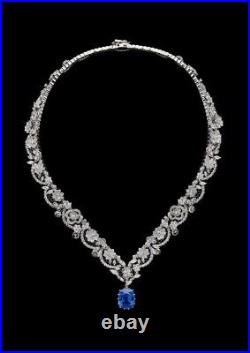 Lab Sapphire Designer Necklace 925 Sterling Silver Handmade Statement Joaillerie