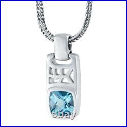 Men's London Blue Topaz Tag Pendant Necklace in Sterling Silver, 22