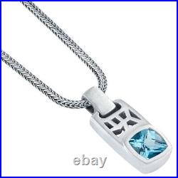 Men's London Blue Topaz Tag Pendant Necklace in Sterling Silver, 22