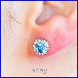 Natural Blue Topaz Earrings 32 Genuine Diamonds 9K Rose Gold Gift Boxed NEW