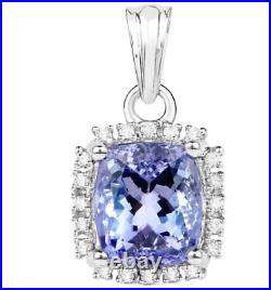 Special Edition Cushion Shape Blue Lab Created Sapphire Halo Fine Pendant In 925