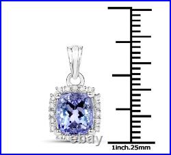 Special Edition Cushion Shape Blue Lab Created Sapphire Halo Fine Pendant In 925