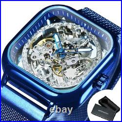Square Skeleton Automatic Watch Luminous Engraved Movement Mechanical Watches