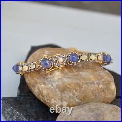 Tanzanite Opal Gemstone Pave Diamond 925 Silver Gold Vermeil Bracelet Jewelry